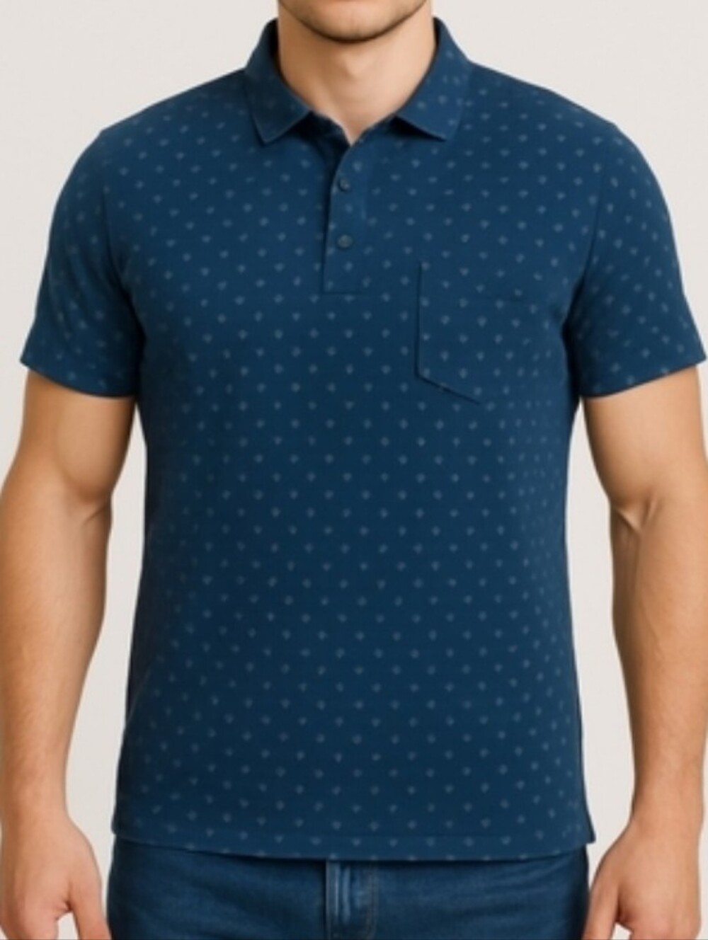 EUC Camel Active Mens Soft Cotton Knit Printed Golf Polo Shirt Navy Blue Size XL